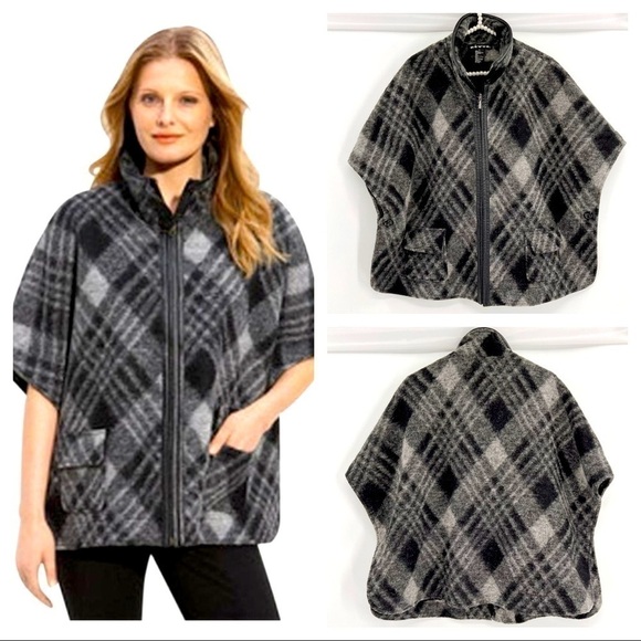 Revue
Gray New Blurred Wool Blend Plaid Poncho/Cape size S - Picture 1 of 10